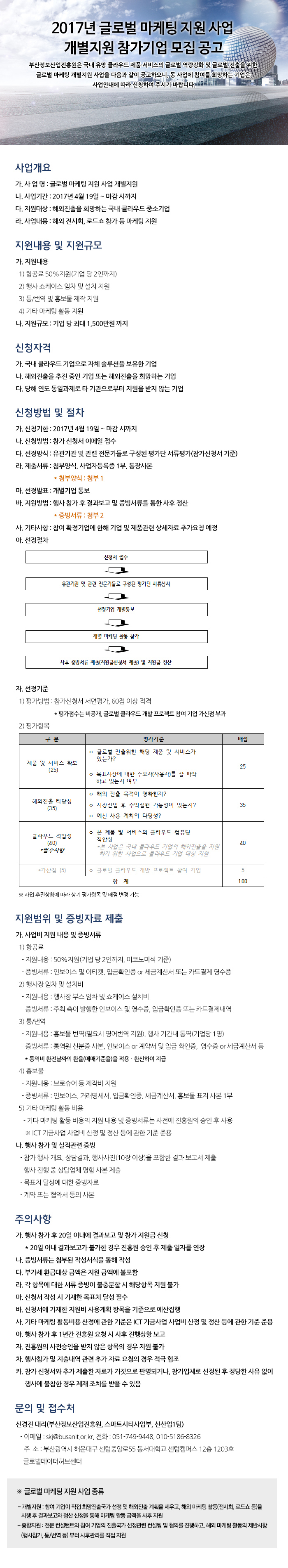 2017년 글로벌 마케팅 지원 사업 개별지원 참가기업 모집 공고
