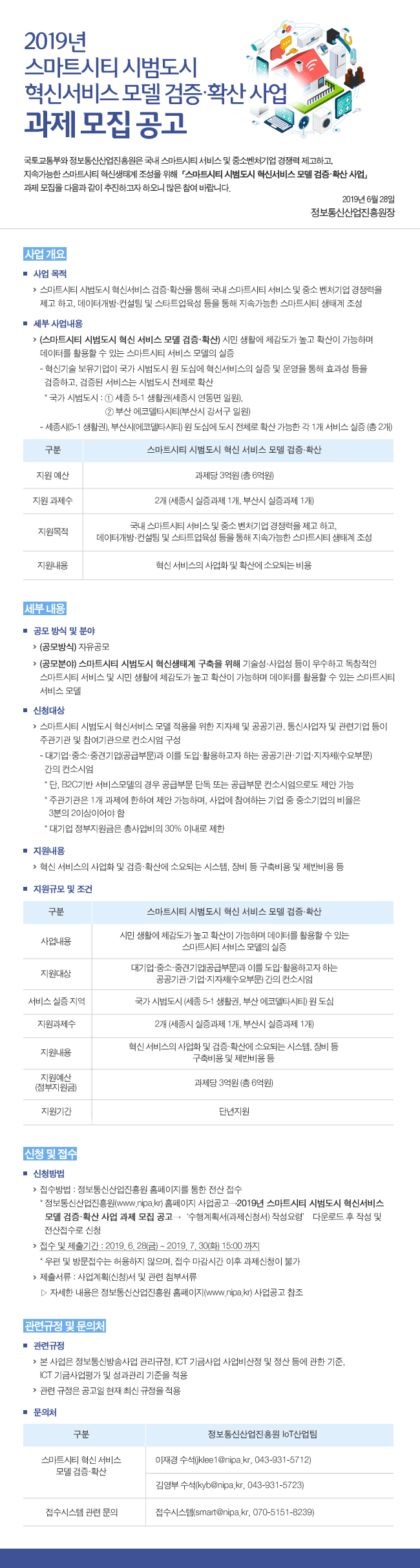 2019년 스마트시티 시범도시 혁신서비스 모델 검증 확산사업 과제모집공고