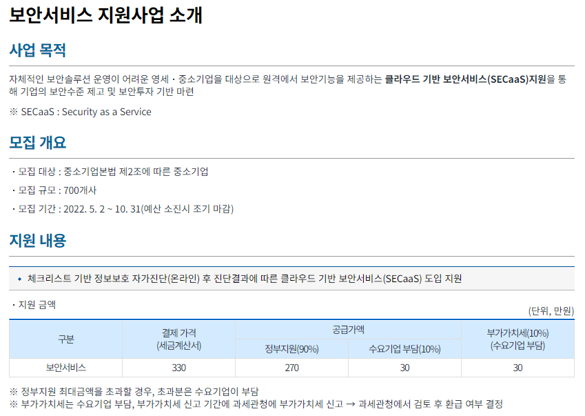 2022년도 ICT 중소기업 정보보호 지원 사업 수요기업 모집 공고