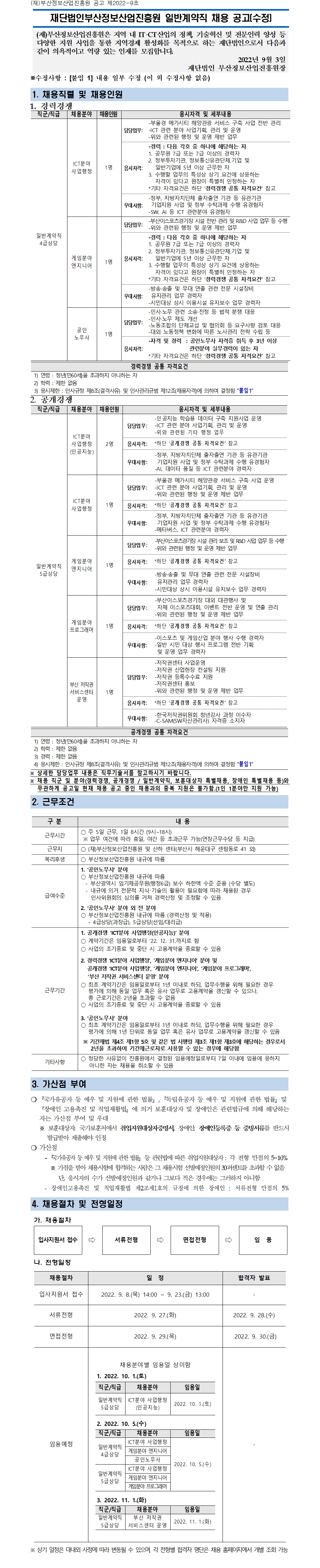 (재)부산정보산업진흥원 일반계약직 채용공고(수정)