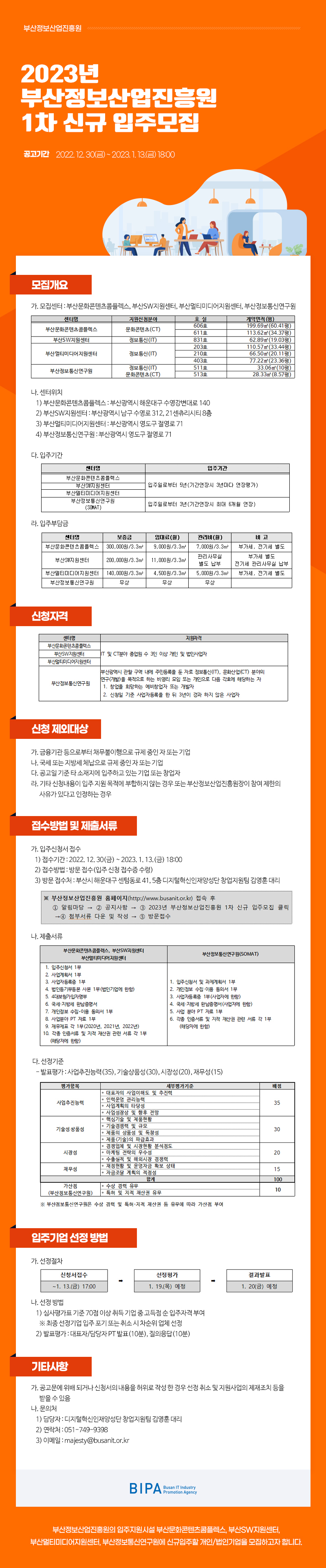 2023년 부산정보산업진흥원 1차 신규 입주 모집