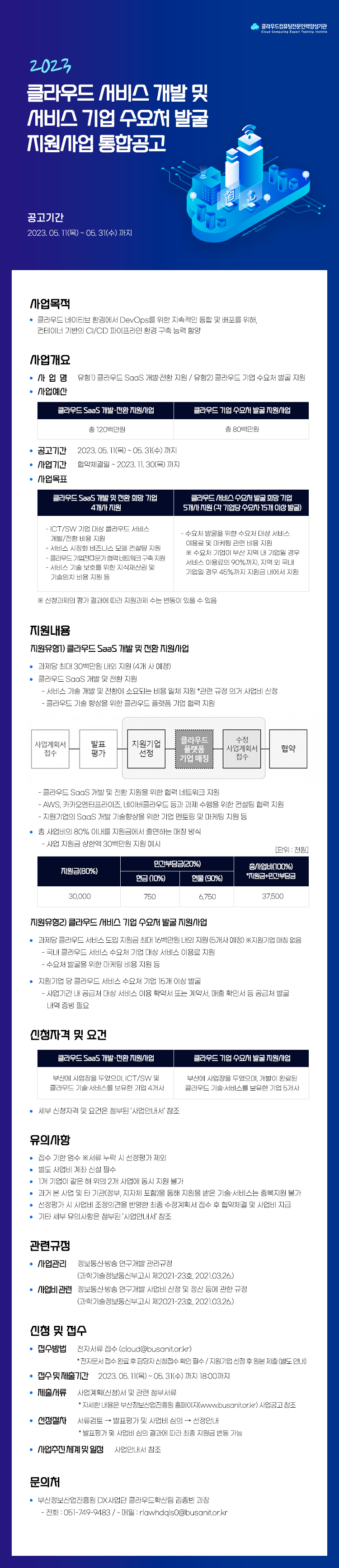 클라우드 SaaS 개발/전환 및 클라우드 서비스 기업 수요처 발굴 지원사업 통합공고