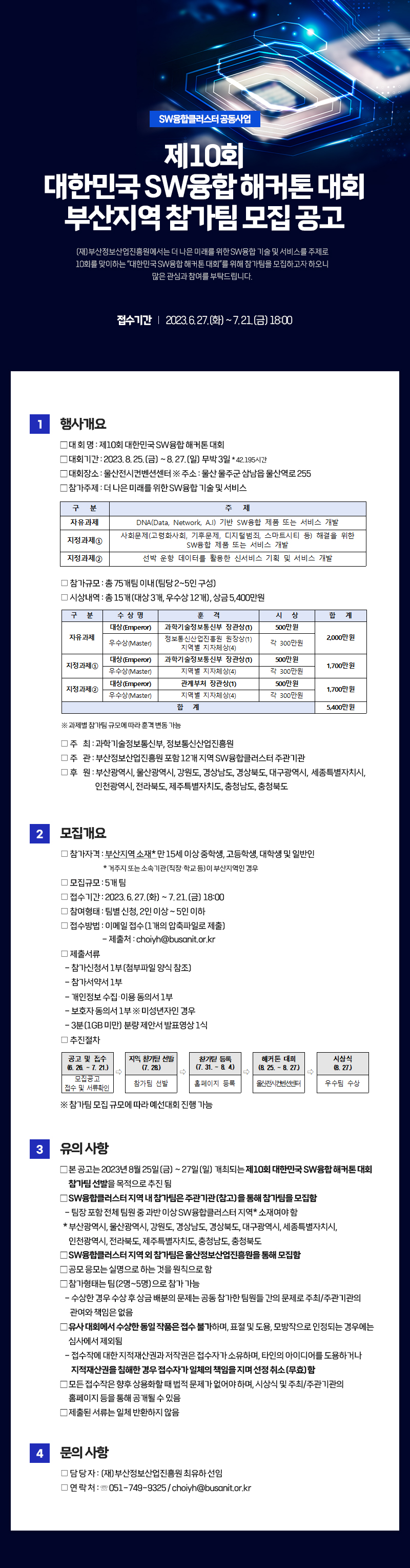 제10회 대한민국 SW융합 해커톤 대회 참가자 모집 공고
