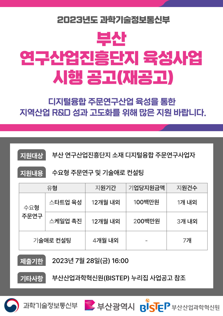 부산 연구산업진흥단지 육성사업 시행 공고(재공고)
