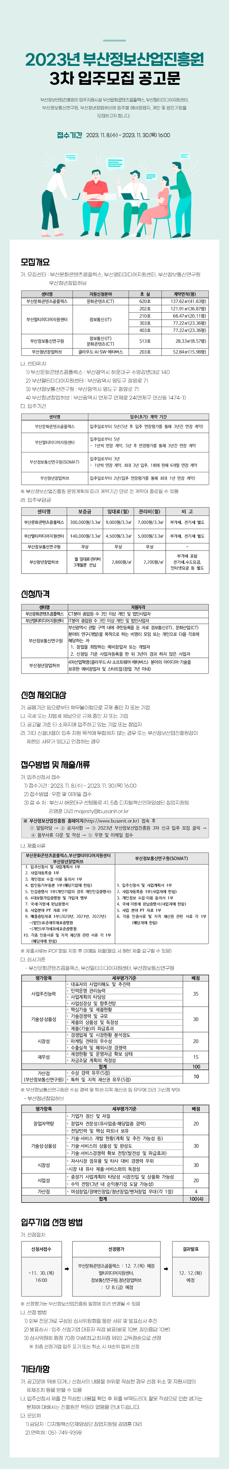 2023년 부산정보산업진흥원 3차 신규 입주모집 공고