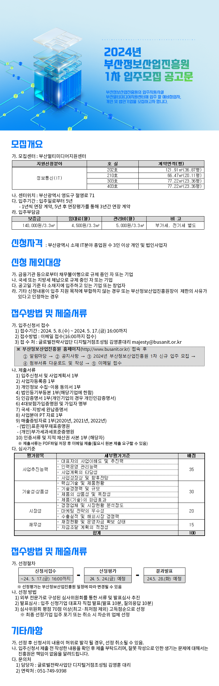 2024년 부산정보산업진흥원 1차 입주모집 공고문