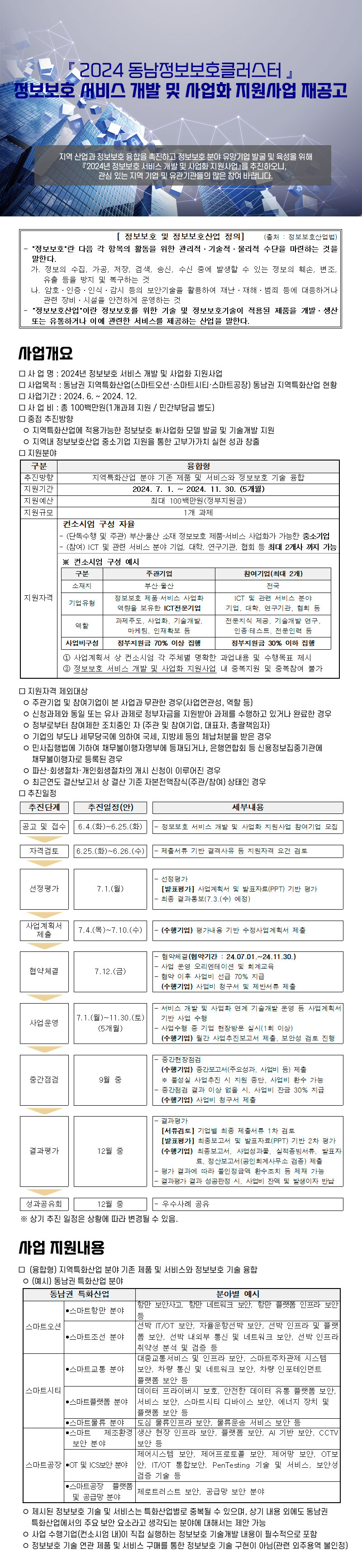 2024년 정보보호 서비스 개발 및 사업화 지원사업(융합형) 재공고