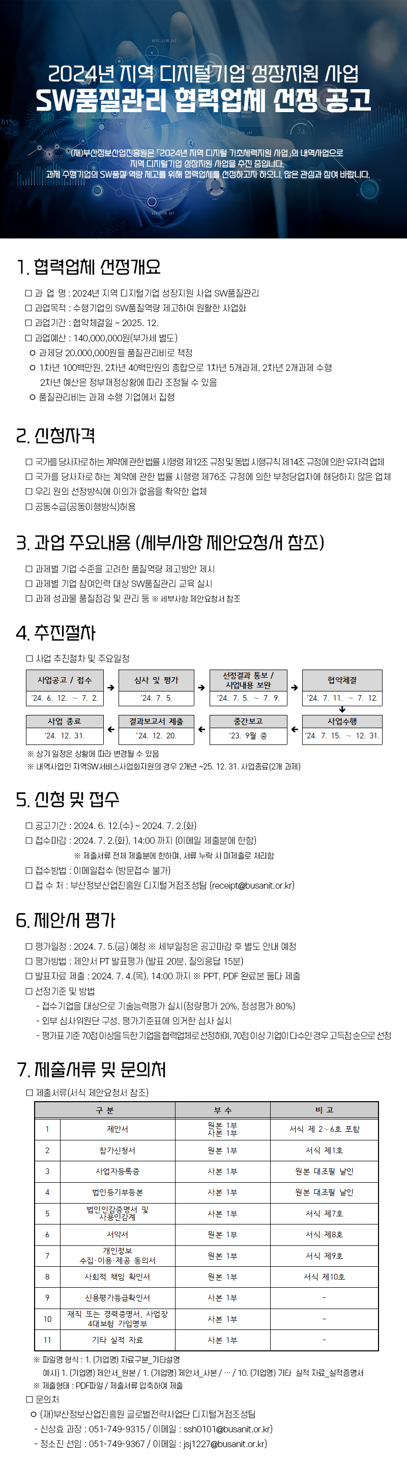 2024년 지역 디지털기업 성장지원 사업 SW품질관리 협력업체 선정 공고