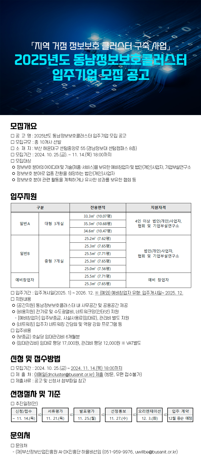 2025년도 동남정보보호클러스터 입주기업 모집 공고