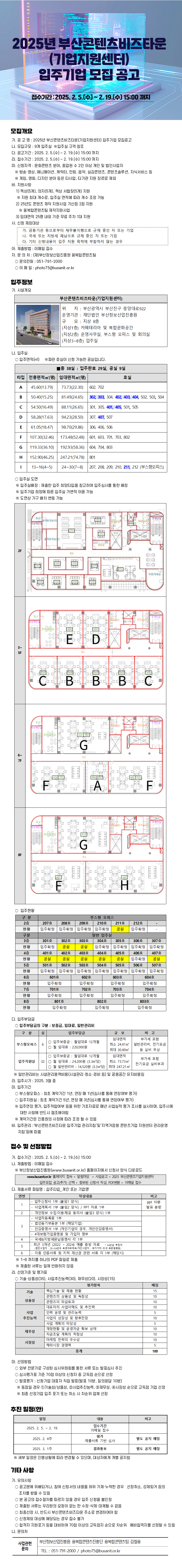 2025년 부산콘텐츠비즈타운(기업지원센터) 입주기업 모집공고