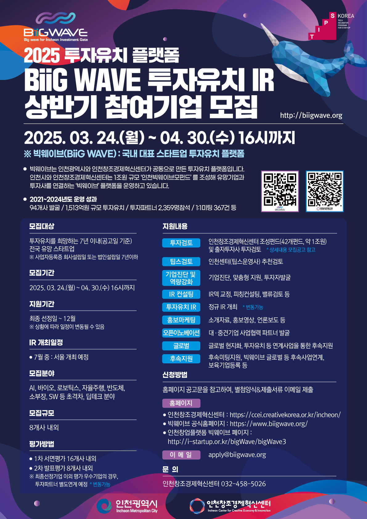[인천창조경제혁신센터] 2025 투자유치 플랫폼 빅웨이브 상반기 참여기업 모집공고