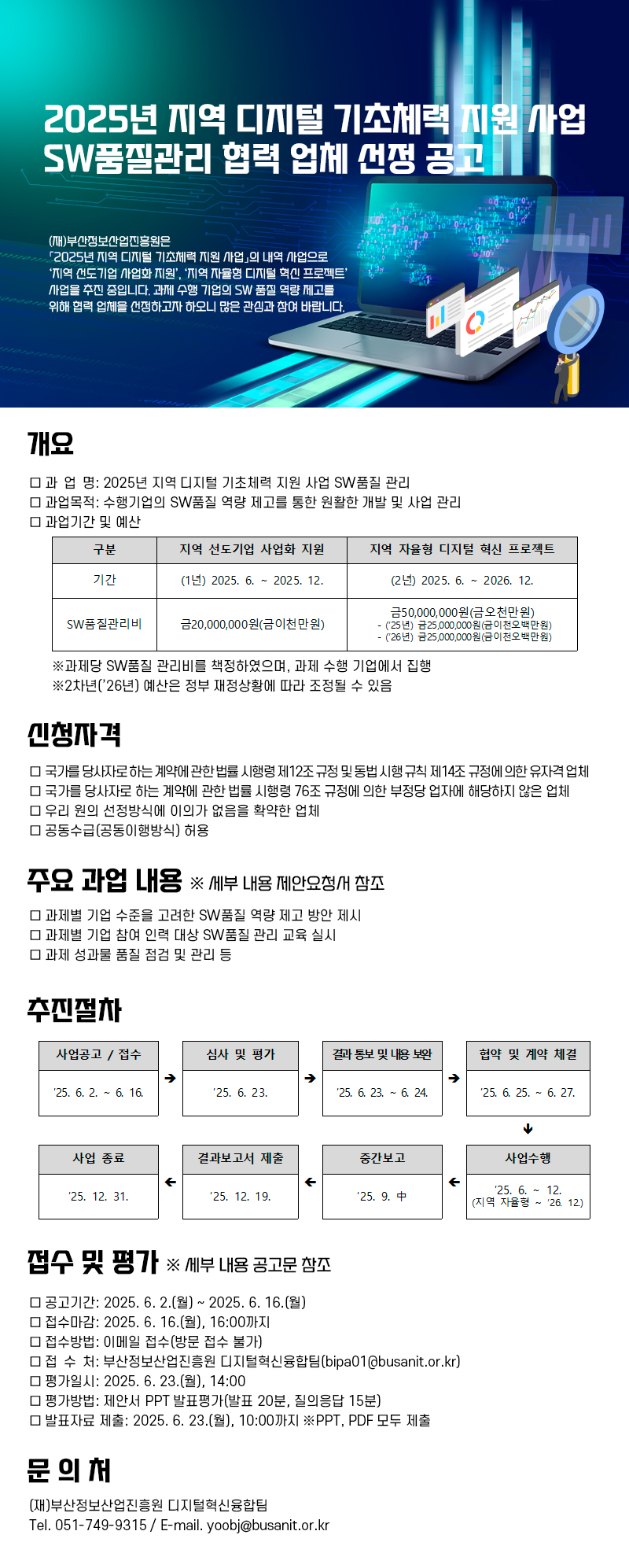 2025년 지역 디지털 기초체력 지원 사업 SW품질관리 협력 업체 선정 공고