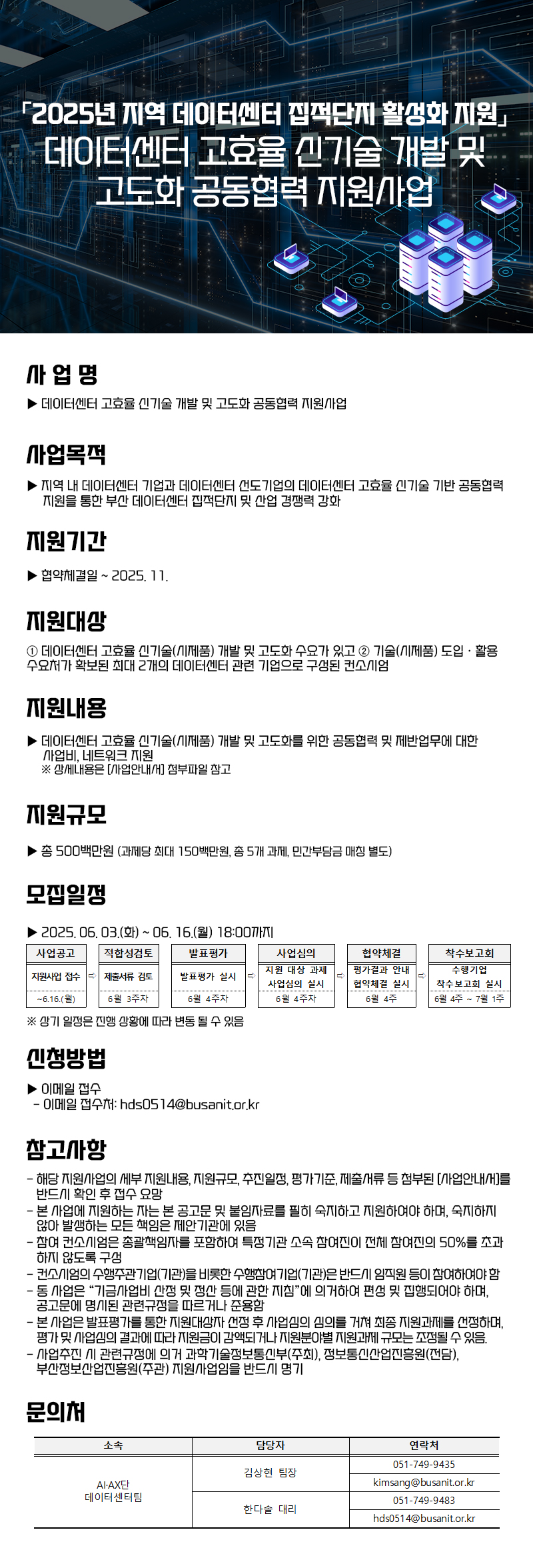 [재공고] 데이터센터 고효율 신기술 개발 및 고도화 공동협력 지원사업 참여기업 모집