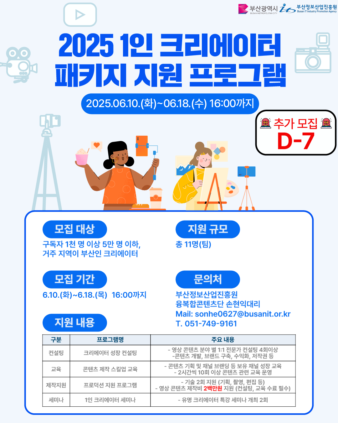 2025년 1인미디어 크리에이터 패키지 지원 프로그램 참가자 추가모집공고	